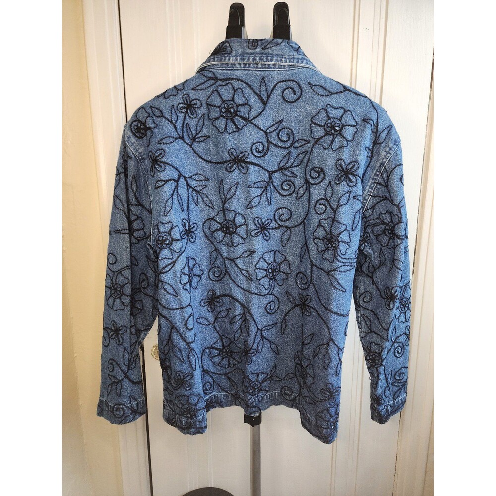 Vintage 90s Floral Embroidered Denim Jacket – Medium Wash - L - Picture 2 of 5